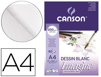 Bloc dibujo Canson Imagine A4 encolado 50h 200g/m²